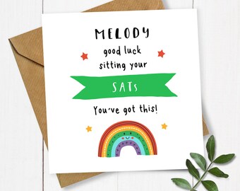 Personalised Rainbow Good Luck Sitting your SATs Card, Card for SATs, Good Luck Card, Exams Card, Sitting Exams Card, Best of Luck, SATs