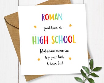 Personalised Star Good Luck at High School Card, First Day School Card, Good Luck Card, Back to School Card, Going to High School Card