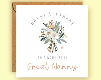 Happy Birthday Great Granny Bouquet Card, Flower Birthday Card, Great Nanny Birthday Card, Card for Great Grandma, Great Nana Birthday Card