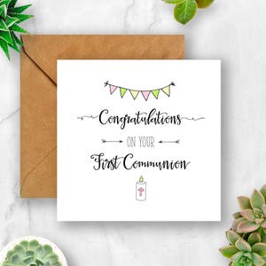 Candle Congratulations On Your First Communion Card, Card for Communion, Communion Card, 1st Communion Card, Personalised Communion No Name