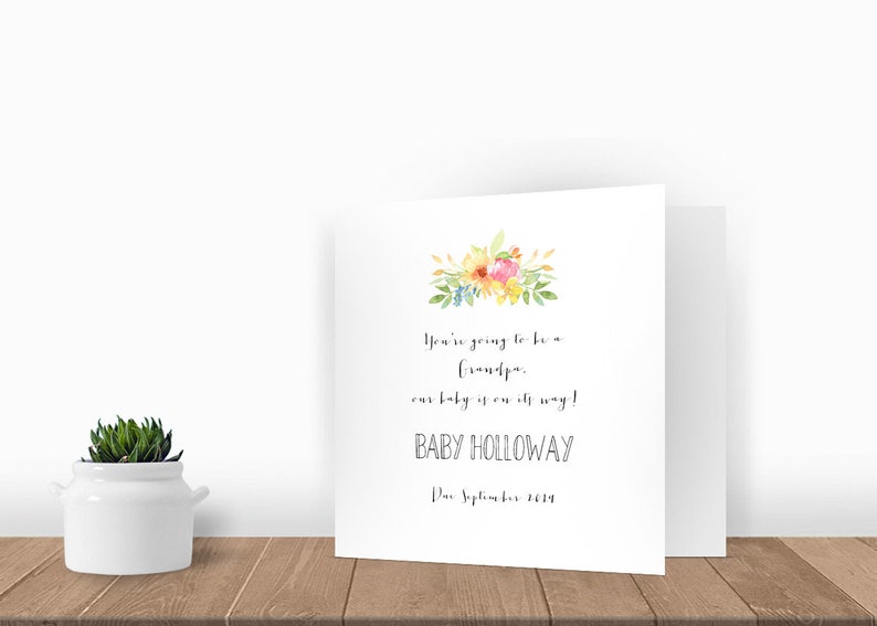 Baby Announcement Personalised Pregnancy Announcement Card Pregnancy Card Reveal Flowers You/'re Going to Be a Grandpa Expecting Card