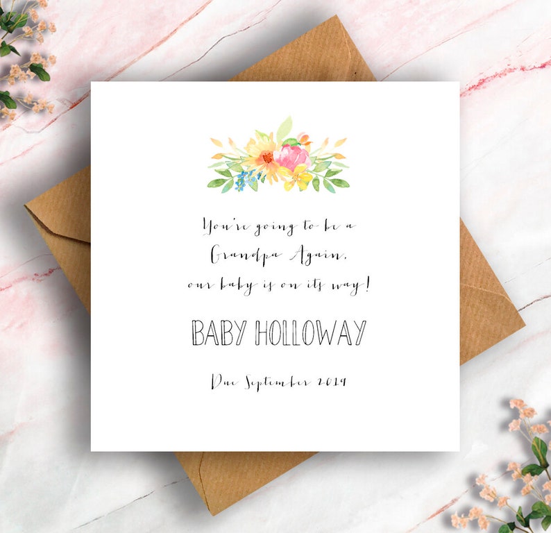 Baby Announcement Personalised Pregnancy Announcement Card Pregnancy Card Reveal Flowers You/'re Going to Be a Grandpa Expecting Card