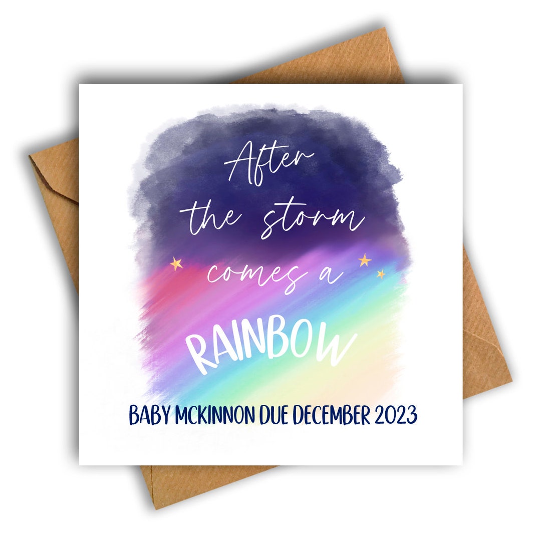 Rainbow Baby Pregnancy Announcement Card, After the Storm Comes a