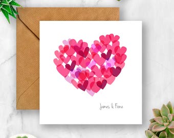 Personalised Multi Heart Card, Wedding Card. Anniversary Card, Valentine's Card, Engagement Card, Card for Wedding
