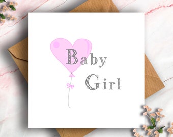 Balloon Baby Girl Card, New Baby Card, Baby Card, Baby Girl Card, Card for New Baby, Card for Baby, Card for Baby Girl, Cute Baby Card