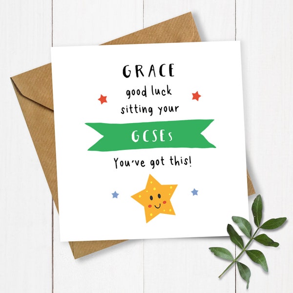 Personalised Star Good Luck Sitting your GCSEs Card, Card for GCSE, Good Luck Card, Exams Card, Sitting Exams Card, Best of Luck Card, GCSEs