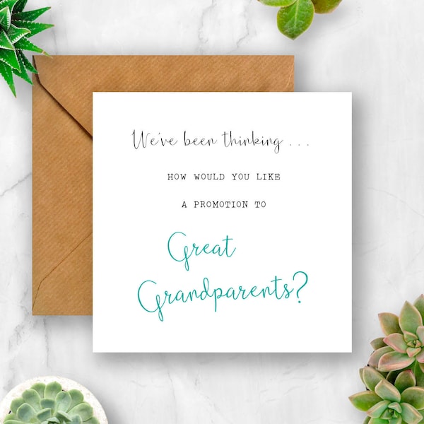 Pregnancy Announcement Card, We've Been Thinking... How Would You Like a Promotion to Great Grandparents ?, Expecting Card, Baby Announce