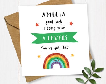 Personalised Rainbow Good Luck Sitting your A Levels Card, Card for A Levels, Good Luck Card, Exams Card, Sitting Exams Card, Best of Luck