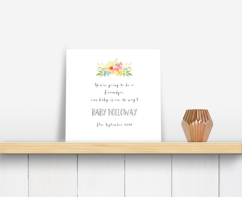 Baby Announcement Personalised Pregnancy Announcement Card Pregnancy Card Reveal Flowers You/'re Going to Be a Grandpa Expecting Card