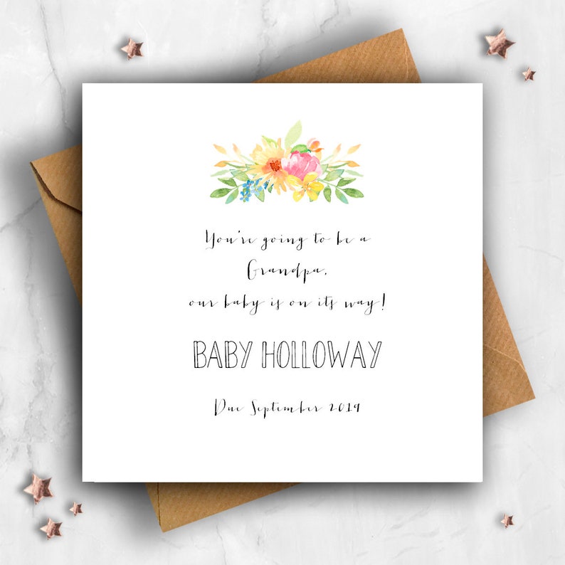 Baby Announcement Personalised Pregnancy Announcement Card Pregnancy Card Reveal Flowers You/'re Going to Be a Grandpa Expecting Card