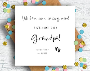 Personalised Pregnancy Announcement Card, Baby Feet You're Going to Be a Grandpa, Expecting Card, Pregnancy Card, Baby Announcement, Reveal