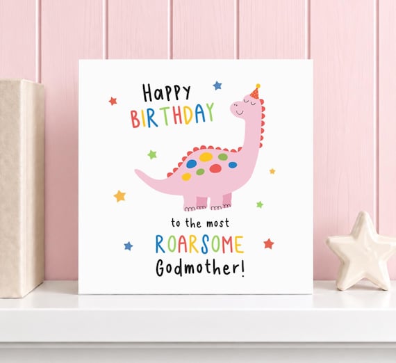 Happy Birthday to the Most Roarsome Godmother Dinosaur Card, Dinosaur Birthday Card, Godmother Birthday Card, Birthday Godmother Dino  Card