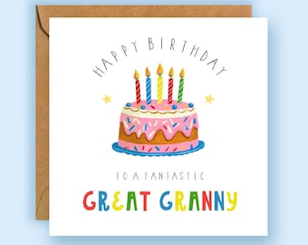 Carte de gâteau rose de joyeux anniversaire grand-mère, carte de gâteau d'anniversaire, carte d'anniversaire de grande grand-mère, carte pour grand-mère, carte d'anniversaire de grande grand-mère