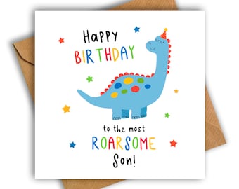 Happy Birthday to the Most Roarsome Son Dinosaur Card, Dinosaur Birthday Card, Son Birthday Card, Birthday Card for Son, Dino Birthday Card