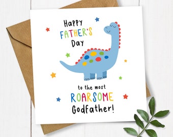 Roarsome Godfather Happy Father's Day Card, Card for Father's Day, Godfather Father's Day, Godfather Card, Father's Day Godfather, Dinosaur