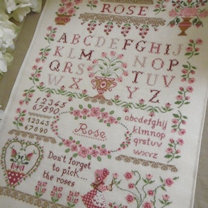 Rose Sampler パターン (英語、イタリア語、フランス語での記述を含む) - ご要望に応じて紙または PDF 形式