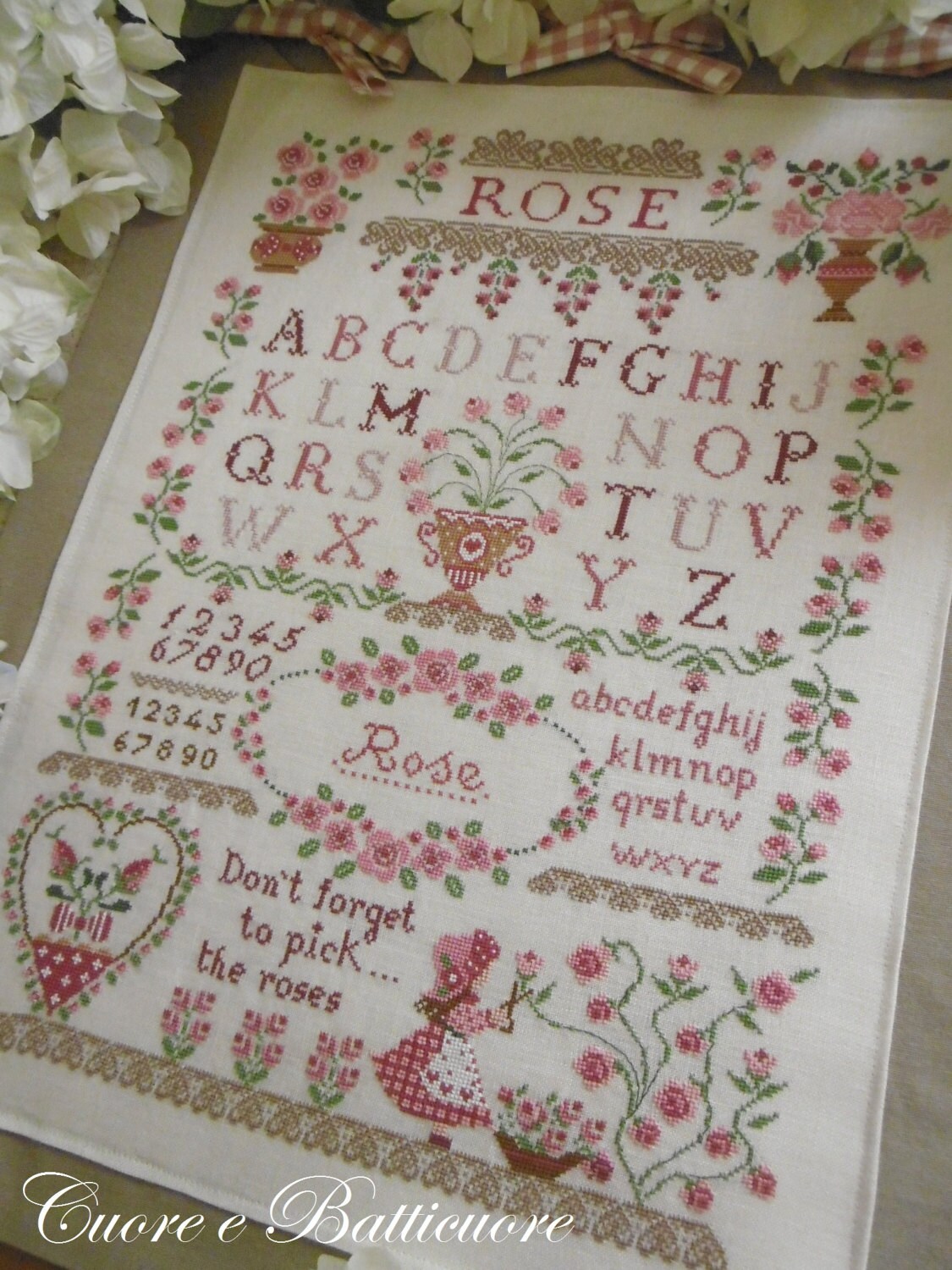 Chart Rose Sampler including Inscription in English Italian - Etsy