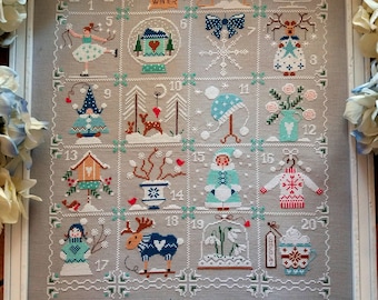 Grille Shabby Winter Calendar   (comprenant écrit en anglais,  italien et français) - Format papier ou PDF à la demand