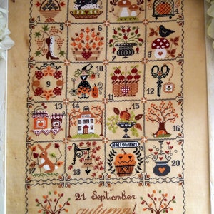Shabby herfstkalenderpatroon (inclusief schrijven in het Engels, Frans en Italiaans) - Papier- of PDF-formaat op aanvraag