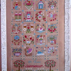 Patroon voor een Shabby Summer Calendar (inclusief tekst in het Engels, Frans en Italiaans) - Op aanvraag in papier- of PDF-formaat