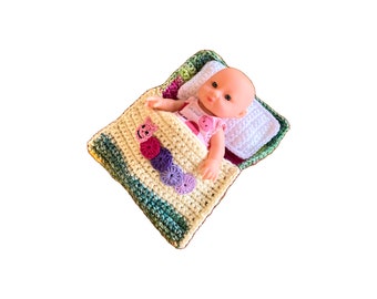 Doll bed - Sleeping bag for dolls approx.15 cm Colorful caterpillar available for immediate shipping !!!
