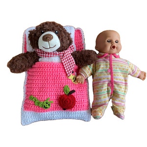 Doll's bed - sleeping bag for teddy bear 27 cm with apple and worm
