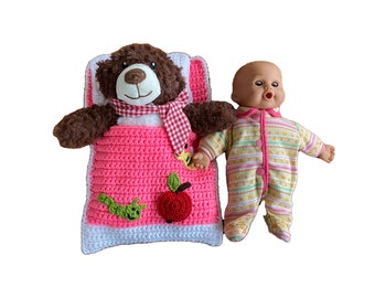 Puppenbettchen - Schlafsack für Teddybär 27 cm mit Apfel und Wurm sofort lieferbar !!!