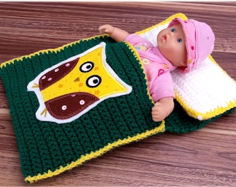 Doll bed - sleeping bag for dolls approx. 20 cm Large owl