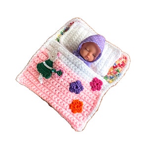 Doll bed sleeping bag for dolls approx.15 cm rabbit girl with flowers immediately available image 1