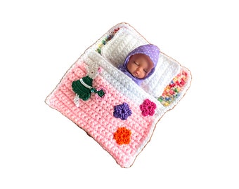 Puppenbettchen - Schlafsack für Puppen ca.15 cm Hasenmädchen mit Blumen   sofort lieferbar !!!