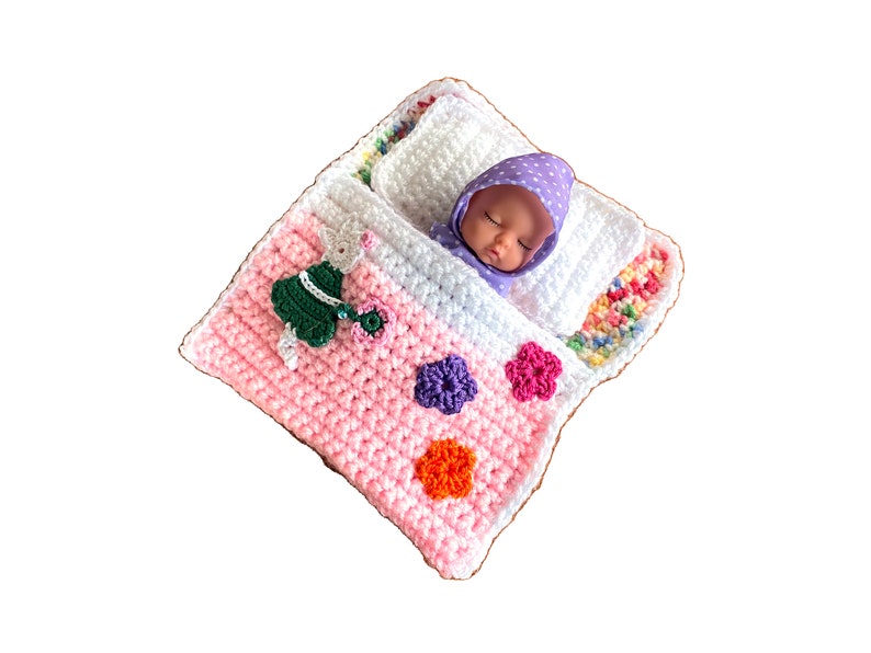 Doll bed sleeping bag for dolls approx.15 cm rabbit girl with flowers immediately available image 1