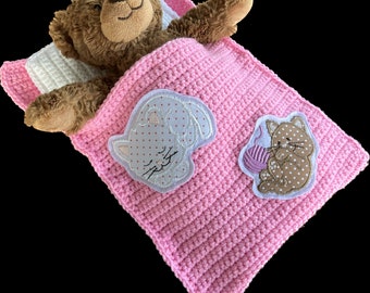 Puppenbettchen - Schlafsack für Puppen 30 cm  oder Teddybär 30 cm mit  Katzen