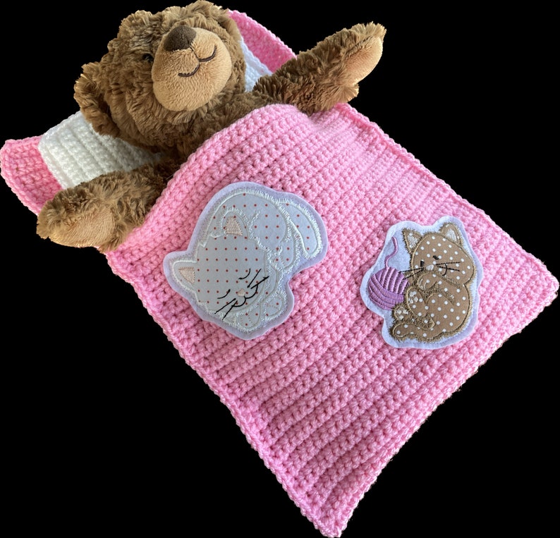Puppenbettchen Schlafsack für Puppen 30 cm oder Teddybär 30 cm mit Katzen Bild 1