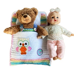 Doll bed - sleeping bag for dolls 30 cm or teddy bear 30 cm owl