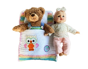 Doll bed - sleeping bag for doll 30 cm or teddy bear 30 cm owl