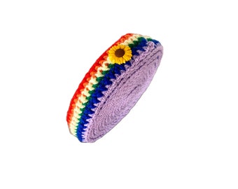 Schneckenband  - Regenbogen  mit Sonnenblumenknopf