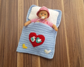 Puppenbettchen - Schlafsack für Puppen ca. 20 cm  Ein Herz für Vögel