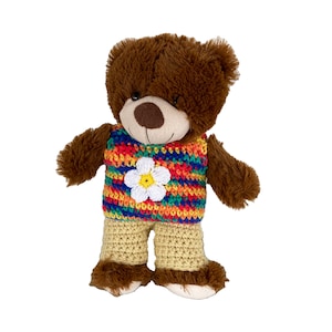 Calça e blusa estilo babador para ursinho 30 cm com roupinha de ursinho margaridas!