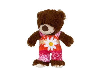 Trägerhose für Teddy  30 cm mit weißer Häkelblume   Bärenkleidung ! sofort lieferbar !