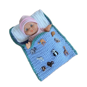 Doll&#39;s bed - sleeping bag for dolls or stuffed animals approx. 20 cm In the zoo with many animals immediately available