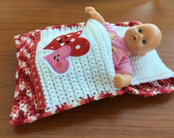 Puppenbettchen - Schlafsack für Puppen ca. 20 cm Herz