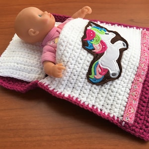 Doll bed - sleeping bag for dolls approx. 20 cm unicorn
