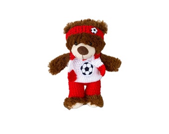 Vêtements de football 4 pièces pour ours en peluche 30 cm rouge et blanc pour les fans de football vêtements d'ours !