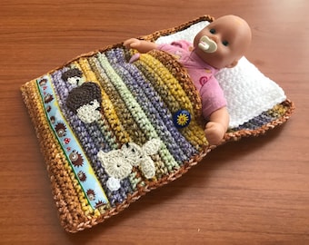 Doll bed - sleeping bag for dolls approx. 20 cm rabbit and hedgehog