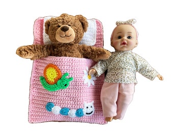 Doll bed - sleeping bag for dolls 30 cm or teddy bear 30 cm with applications available immediately!