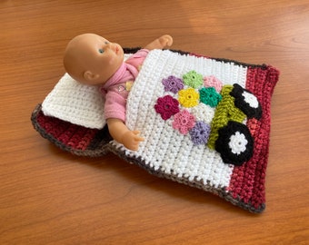 Doll bed - sleeping bag for dolls approx. 20 cm flower trolley immediately available !!!