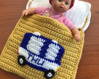 Doll bed - sleeping bag for dolls approx. 20 cm Car THW immediately available !!!