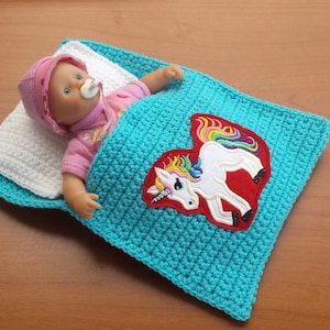 Doll bed - sleeping bag for dolls approx. 20 cm rainbow unicorn