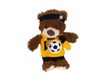 Vêtement de football 4 pièces pour ours en peluche 30 cm jaune et noir pour les fans de football disponible immédiatement ! porter des vêtements !