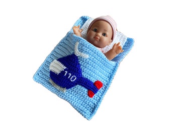 Puppenbettchen - Schlafsack für Puppen ca. 20 cm mit roten  oder blauen Hubschrauber